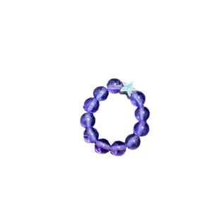 Anillo de cuentas de amatista morada con dije de estrella plateada, joya de piedra.