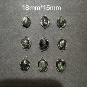 Oval gemstone pendant connector 18x15mm vintage copper bezel setting jewelry making findings.