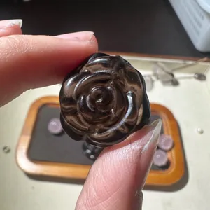 Natural Obsidian Crystal Carved Rose Flower Loose Beads Camellia DIY Jewelry Making Craft Accessories
