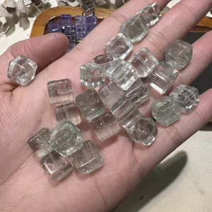 Clear crystal cube loose beads detail shot, smooth polished gemstone DIY craft supplies for jewelry.