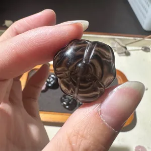 Natural obsidian carved rose flower crystal gemstone through-hole DIY jewelry accessory part