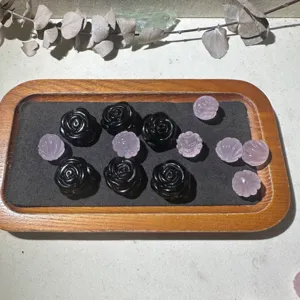 Natural crystal rose flower carved beads, black obsidian and pink quartz DIY jewelry making.