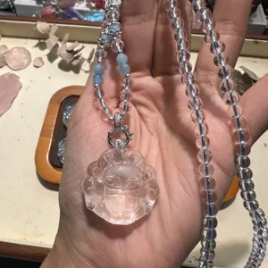 Natural crystal carved fox pendant clear bead necklace DIY jewelry accessory clear stock
