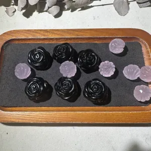 Natural obsidian rose quartz carved beads for jewelry making DIY craft crystal gemstone gifts