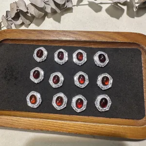 Cabochons de grenat naturel avec monture cuivre argenté, 12pcs accessoires bijoux DIY.