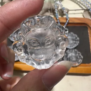 Natural clear crystal carved pendant accessory for DIY bracelet jewelry making design.