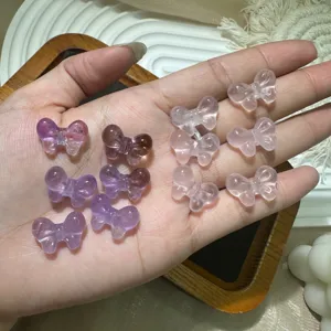 Natural Crystal Butterfly Pendants High Ice Crystal Bowknot DIY Jewelry Making Accessories Amethyst White Crystal Lemon Yellow Charm