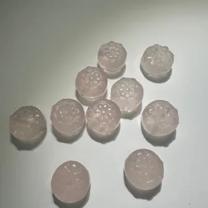 Natural rose quartz carved flower loose beads for DIY bracelet jewelry making details.