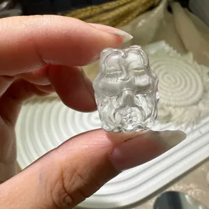 Natural white crystal carved cartoon pendant charm, frosted crystal DIY bracelet accessory.