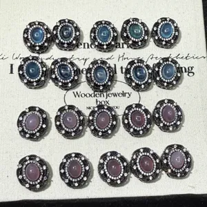 Light Luxury Copper Oval DIY Jewelry Making Findings With Rhinestones Pink Blue Crystal Pendants For Handcrafted Crafts