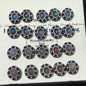 DIY retro crystal jewelry accessories inlaid with blue and purple stones, elegant metal design.