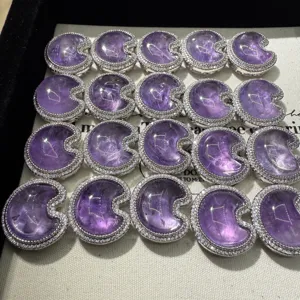 Natural amethyst moon crystal DIY jewelry accessory with rhinestone border detailed display view.