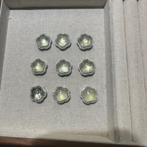 Natural lemon yellow crystal star flower alloy DIY jewelry accessories 19mm antique silver pack of 9