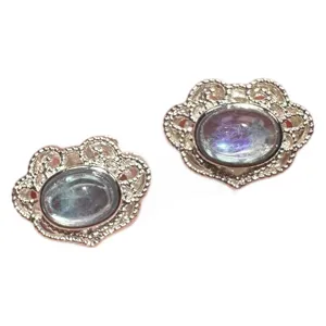 Natural gemstone half-silver DIY jewelry findings vintage ornate bezel settings for crafts.