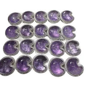 Wholesale Natural Brazilian Amethyst Moon Box DIY Accessories with Silver Rhinestone