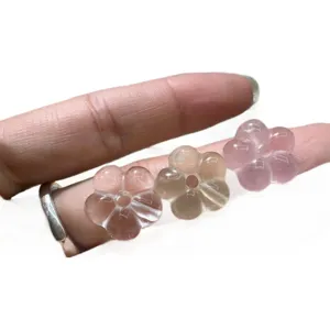 Natural crystal five-petal flower DIY jewelry beads, translucent loose spacer charm.