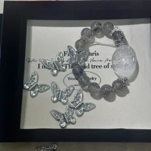 Tibetisches Silber Legierung Schmetterling Charms Kristall Armband DIY Retro Schmuck