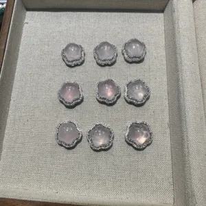 Natural pink crystal flower rhinestone DIY jewelry accessories, elegant nine pieces set for crafting.