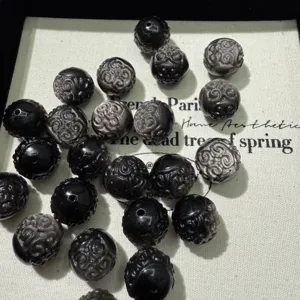 Perles en Obsidienne Argentée Sculptées de Style Chinois Perles Vrac Rondes en Pierre Précieuse de Cristal Naturel pour Bricolage Fabrication de Bijoux