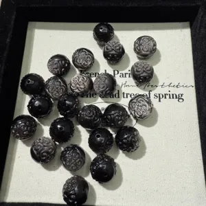 Perles rondes sculptées en obsidienne naturelle bijoux style chinois perles en vrac bricolage