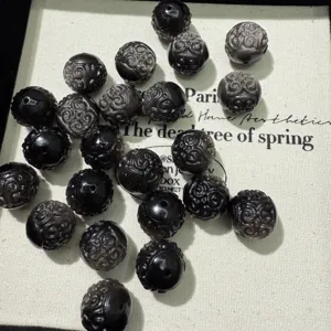 Perles rondes en obsidienne noire sculptée bijoux de style chinois perles intermédiaires en gros