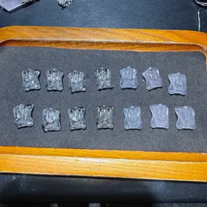 Natural crystal rabbit carving charms set, clear quartz DIY beading jewelry details.