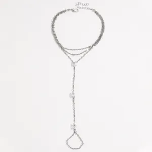 Silber mehrschichtige Kettenarmband mit Kristall Anhängern Böhmischer Stil Schmuck Damen