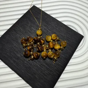Natural Stone Tiger Eye Gourd Pendant Necklace Vintage Alloy Chain Fashion Jewelry Gift For Women