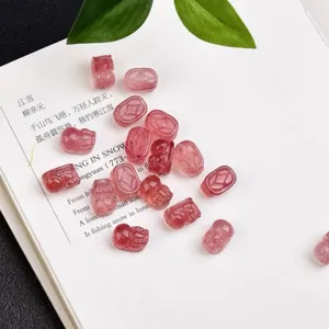 Natural Strawberry Quartz Pixiu Carved Bead Pendant DIY Bracelet Necklace Through Hole Crystal Jewelry Accessory