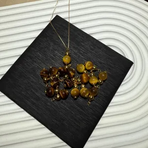Tiger's eye gourd pendant DIY jewelry accessory cascading beads charm gold brown stone piece