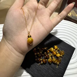 Tiger eye gourd pendant necklace DIY jewelry set golden chain natural gemstone accessories