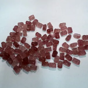 Natural strawberry quartz Pixiu carved loose beads, detail view for DIY handmade jewelry making.