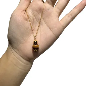 Tiger eye stone gourd pendant necklace with gold chain, exquisite DIY jewelry accessory.