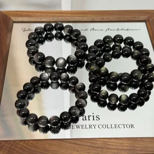 Natural Silver Gold Obsidian Beaded Bracelet Polished Gemstone Bracelets For Men And Women Healing Jewelry Gift