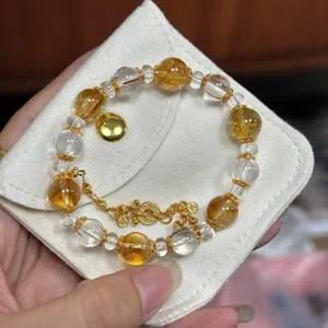 Natural citrine quartz triple wrap bracelet with vintage gold spacers for women elegant jewelry