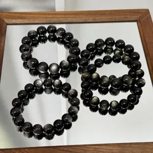 Natural Golden Silver Obsidian Bracelet Double Cat Eye High Quality Gemstone Jewelry