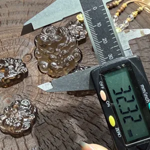 Smokey quartz crystal cute fox pendant detail shot showing precise size measurement now.