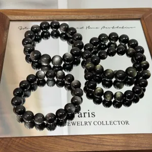 Natural gold obsidian silver obsidian bracelet high quality strong cat eye detail shot