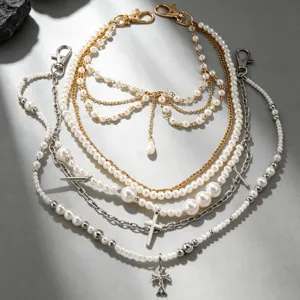 Meerlaagse parel metaal broekketting retro subcultuur streetwear accessoire portemonnee ketting