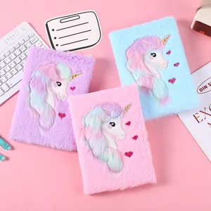 Kids Cute Plush Unicorn Notebook Cartoon Fluffy Diary Cute Daily Journal Memo Pad School Supplies Writing Notebook