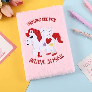 Süßes Plüsch Einhorn Notizbuch mit Stickerei, weiches Tagebuch für Mädchen und Schüler.