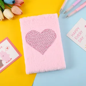 Roze pluche notitieboekje met strass hartje schattig pluche dagboek briefpapier cadeau voor studenten