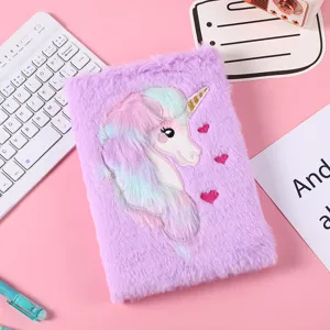 Custom plush unicorn notebook, fluffy cartoon diary for kids, cute handmade journal book.