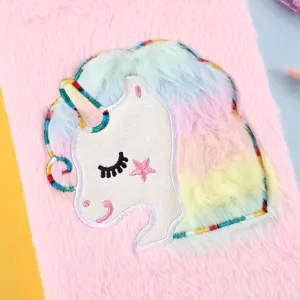 Süßes Plüsch Einhorn Notizbuch für Schüler, weiches Tagebuch mit farbiger Stickerei.