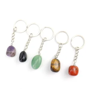 Irregular Natural Stone Raw Crystal Keychain Gemstone Key Ring Bag Charm Pendant Unisex Jewelry Accessories