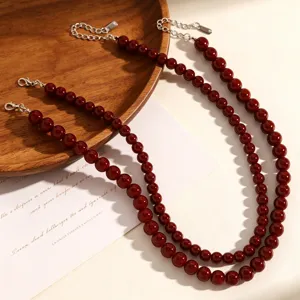 Collier Ras de Cou Vintage en Perles de Verre Bordeaux Imitation Achat pour Femme