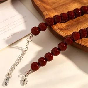 Rétro bourgogne perles de verre rondes collier clavicule élégant unie bijoux empilables femmes