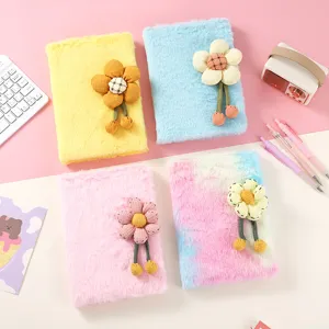 Quaderno diario in peluche con decorazione girasole 3D, simpatico e soffice taccuino per studenti.