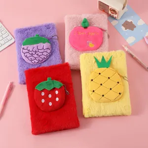 Süßes Plüsch Notizbuch mit Frucht Münztasche, flauschiges Tagebuch für Kinder, Schreibwaren