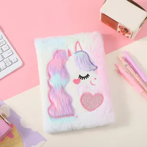 Fluffy unicorn notebook macaron color cute diary student cartoon plush memo pad gift for kids